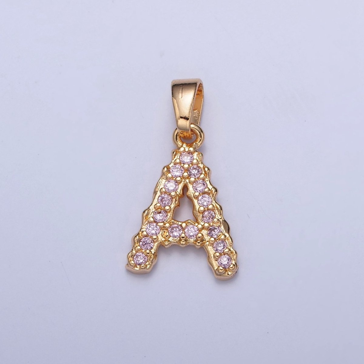 Gold Pink Pave Initial Charms, Gold Letter Charms , CZ Initial Charm, Cubic Zirconia Letters W-421~W-447 - DLUXCA