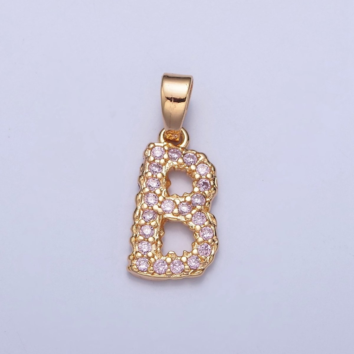 Gold Pink Pave Initial Charms, Gold Letter Charms , CZ Initial Charm, Cubic Zirconia Letters W-421~W-447 - DLUXCA