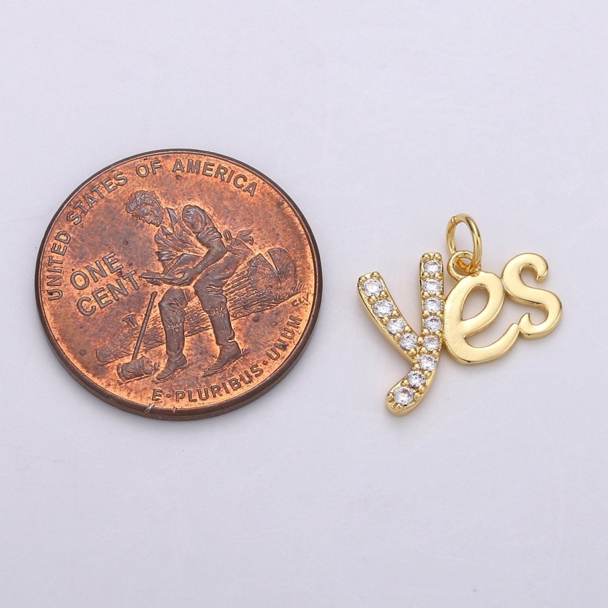 Gold Plated Yes Charm, Yes Pendant Charm, Gold Plated Charm, For DIY Jewelry, Gold Color E-542 - DLUXCA