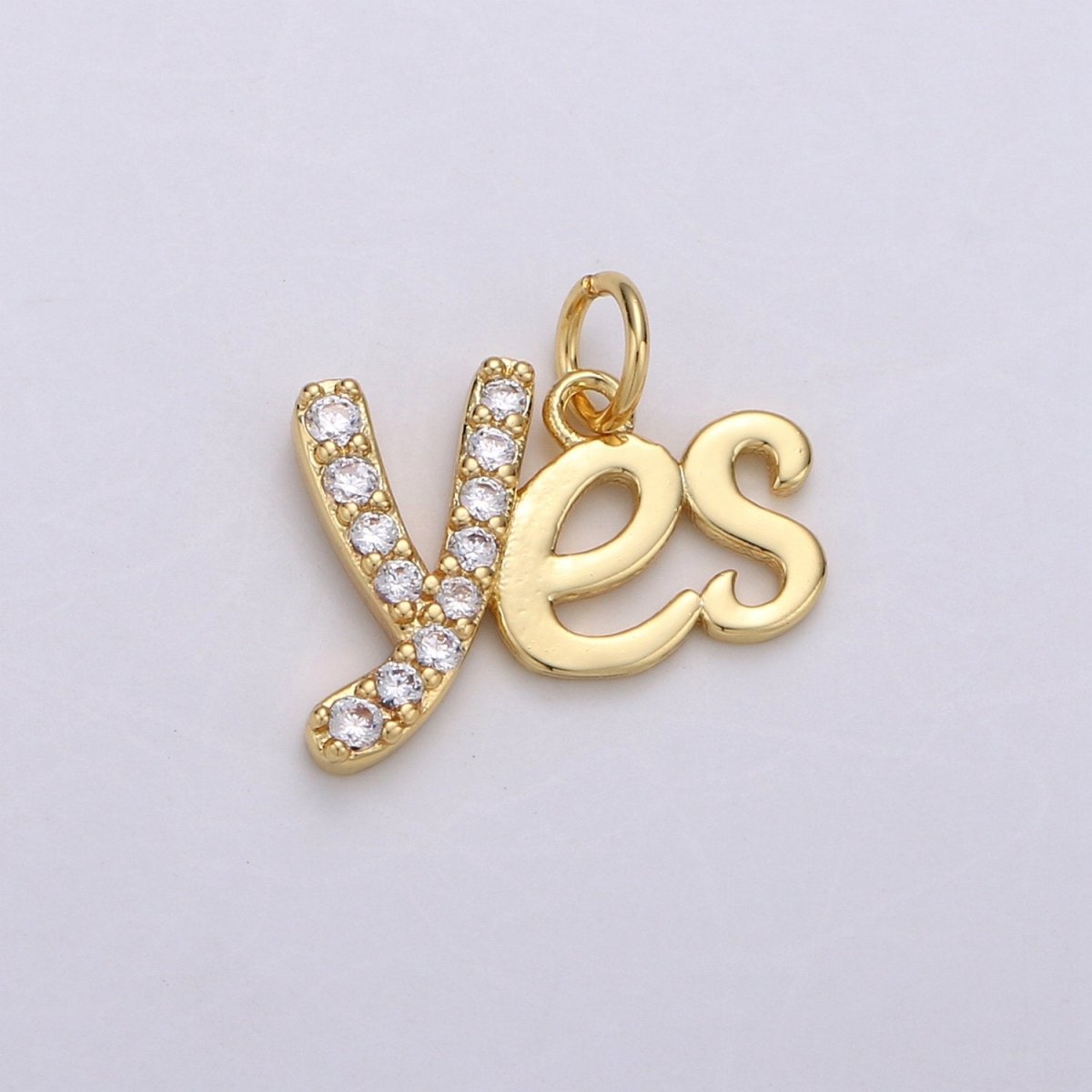 Gold Plated Yes Charm, Yes Pendant Charm, Gold Plated Charm, For DIY Jewelry, Gold Color E-542 - DLUXCA