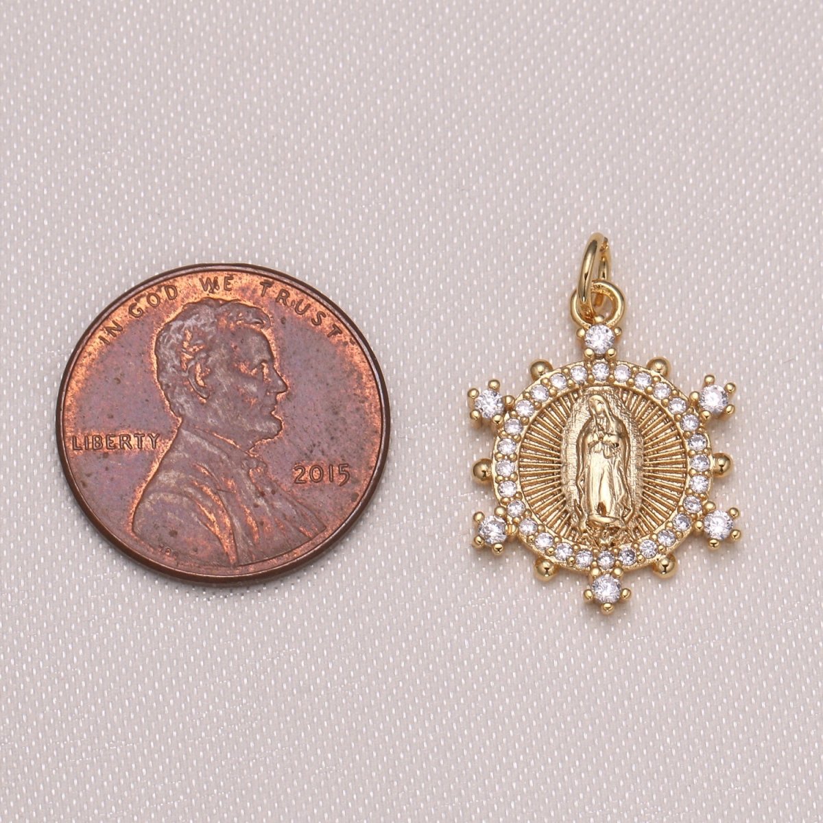 Gold Plated Zirconia Holy Mary Charm CZ Mother of God Micro Pave Charm Pendant N-1171 - DLUXCA