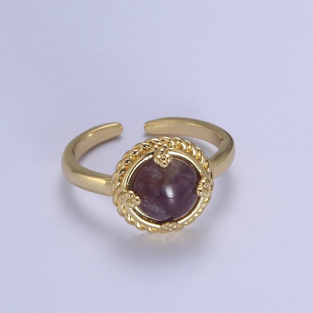 Gold Purple Amethyst Rings | Gemstone Round Ring | Gold Gem Stone Rings | Chunky Gold Statement Ring U-369 - DLUXCA