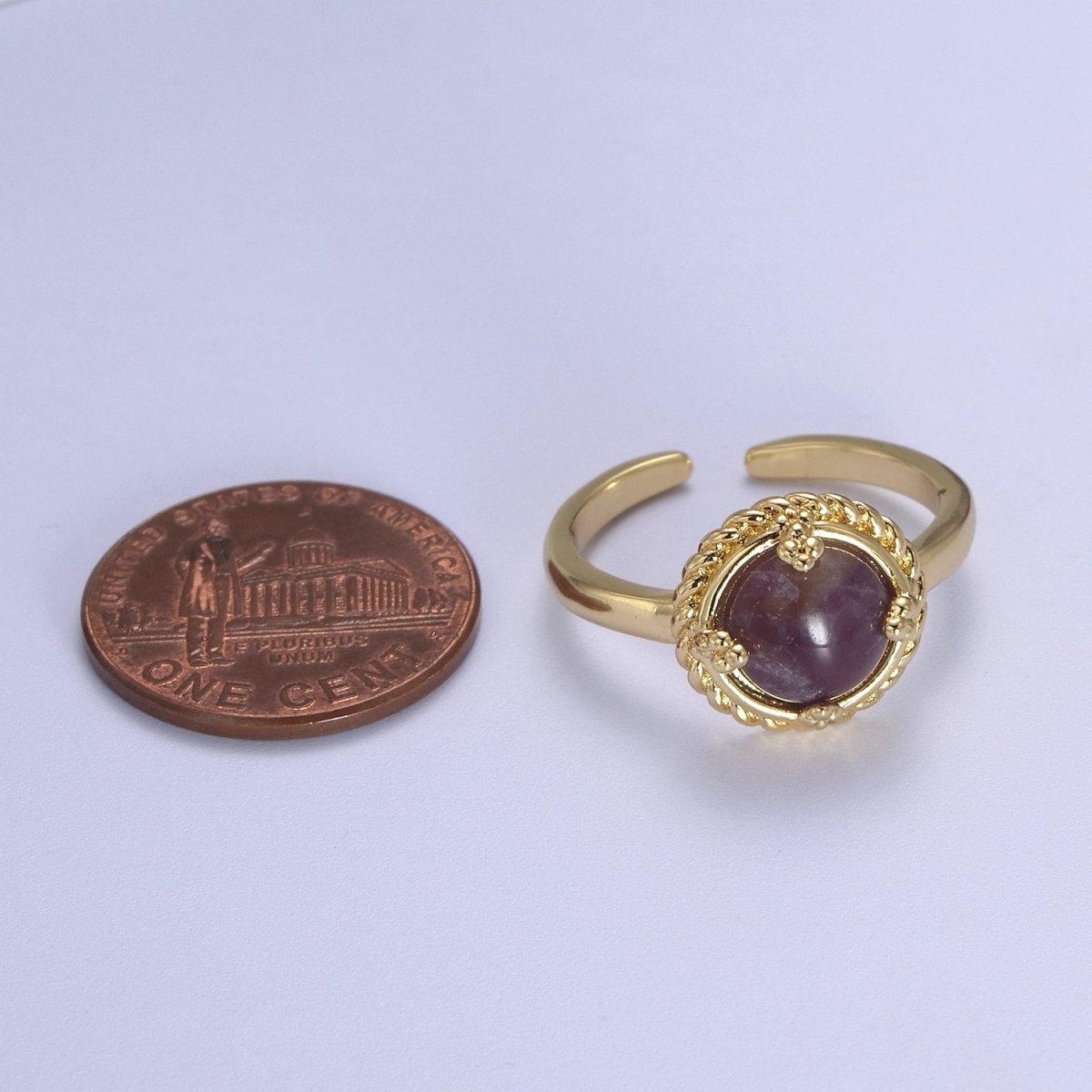 Gold Purple Amethyst Rings | Gemstone Round Ring | Gold Gem Stone Rings | Chunky Gold Statement Ring U-369 - DLUXCA