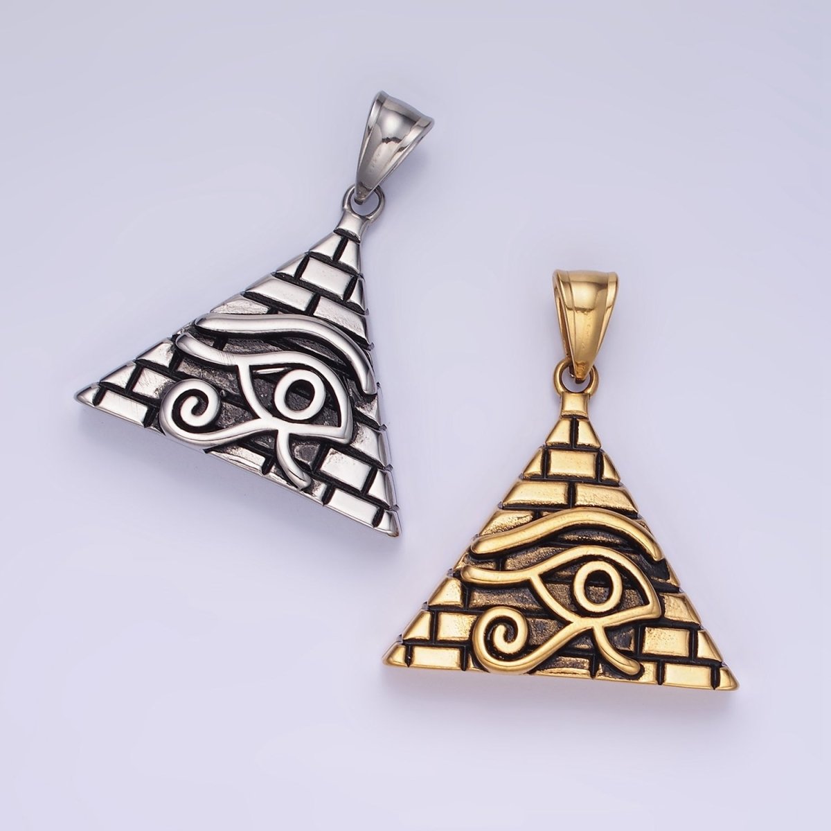 Gold Pyramid Triangle Evil Eye Charm Eye of Ra Amulet Pendant Stainless Steel P-1203 - DLUXCA
