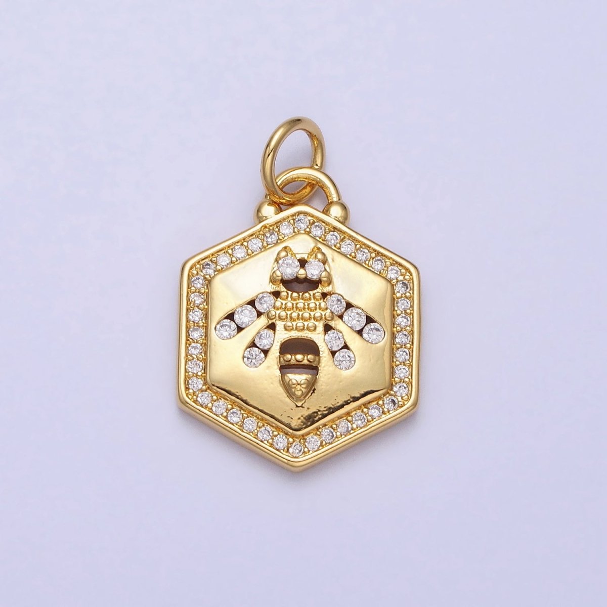 Gold Queen Bumble Bee Insect Micro Paved CZ Hexagonal Charm | AC378 - DLUXCA