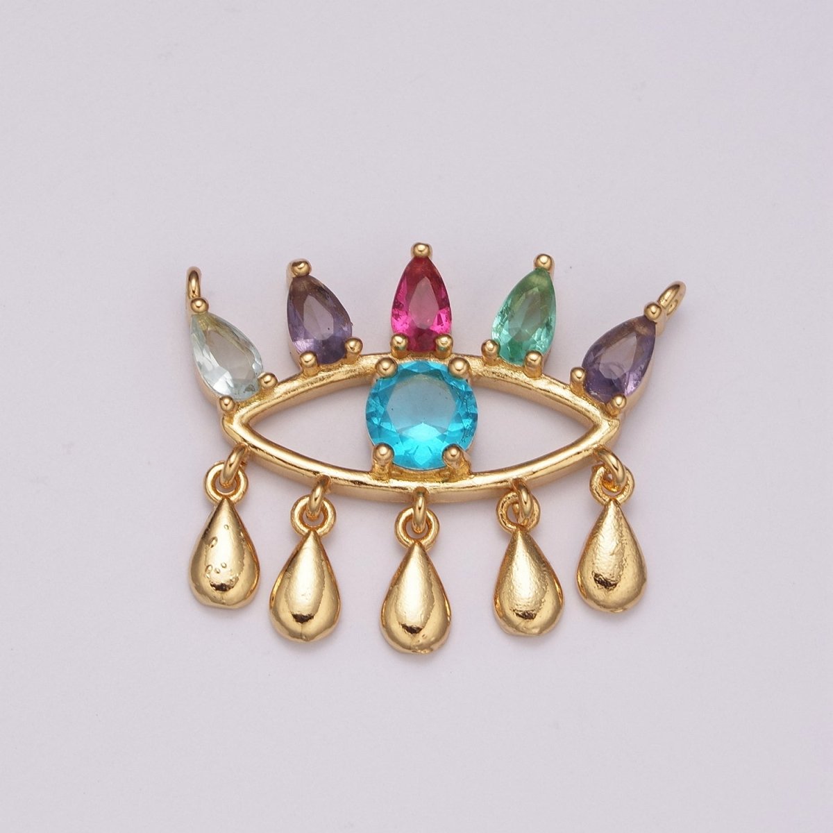 Gold Rainbow Cz Evil Eye Connector with Cubic Zirconia Link Connector Necklace Component F-738 - DLUXCA