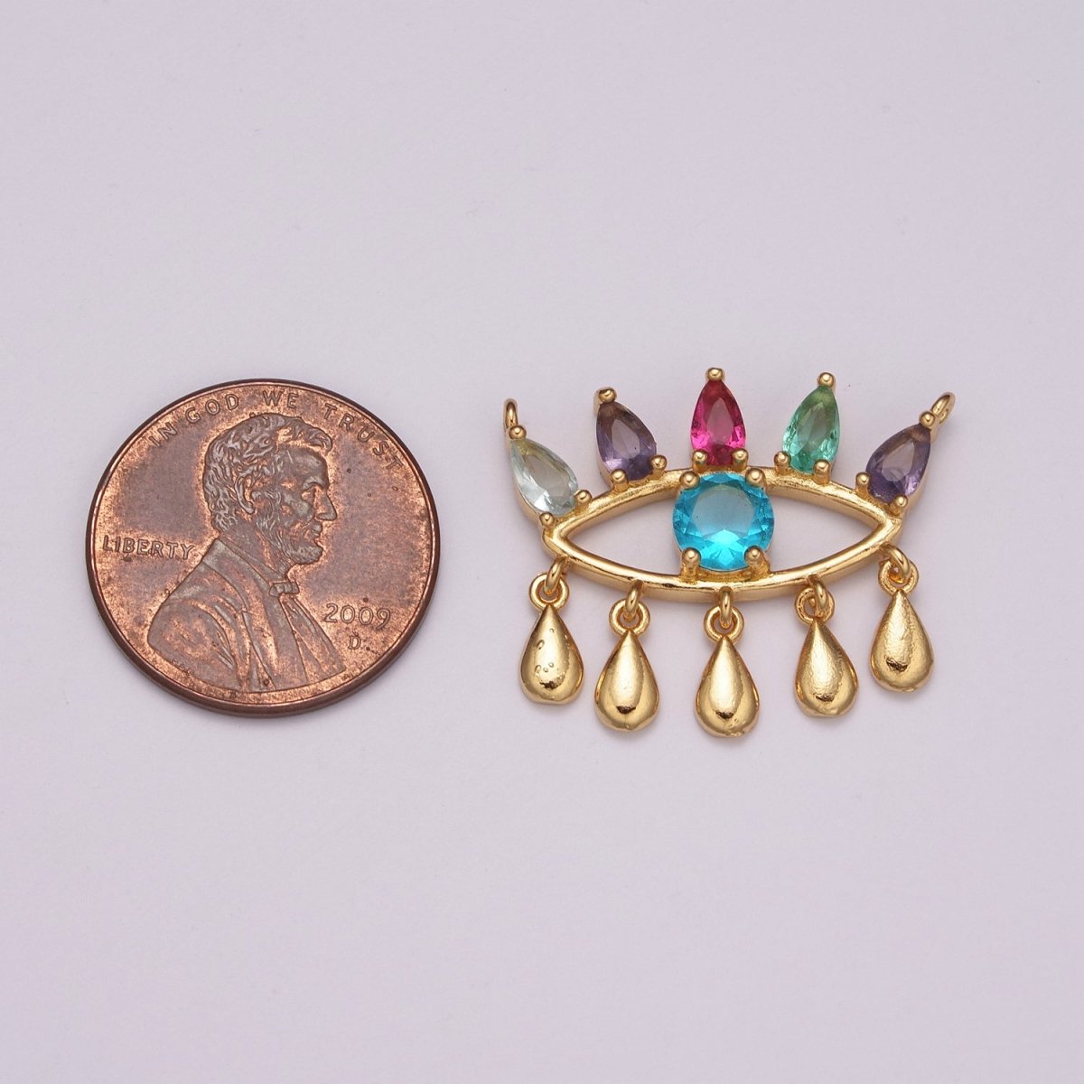 Gold Rainbow Cz Evil Eye Connector with Cubic Zirconia Link Connector Necklace Component F-738 - DLUXCA