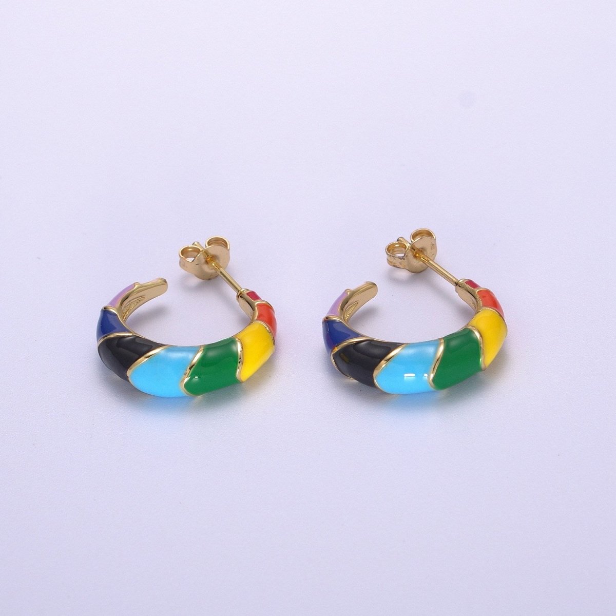Gold Rainbow Hoop Earrings Enamel Earrings LGBTQ Earrings Rainbow Statement Earring 20MM T-163 - DLUXCA