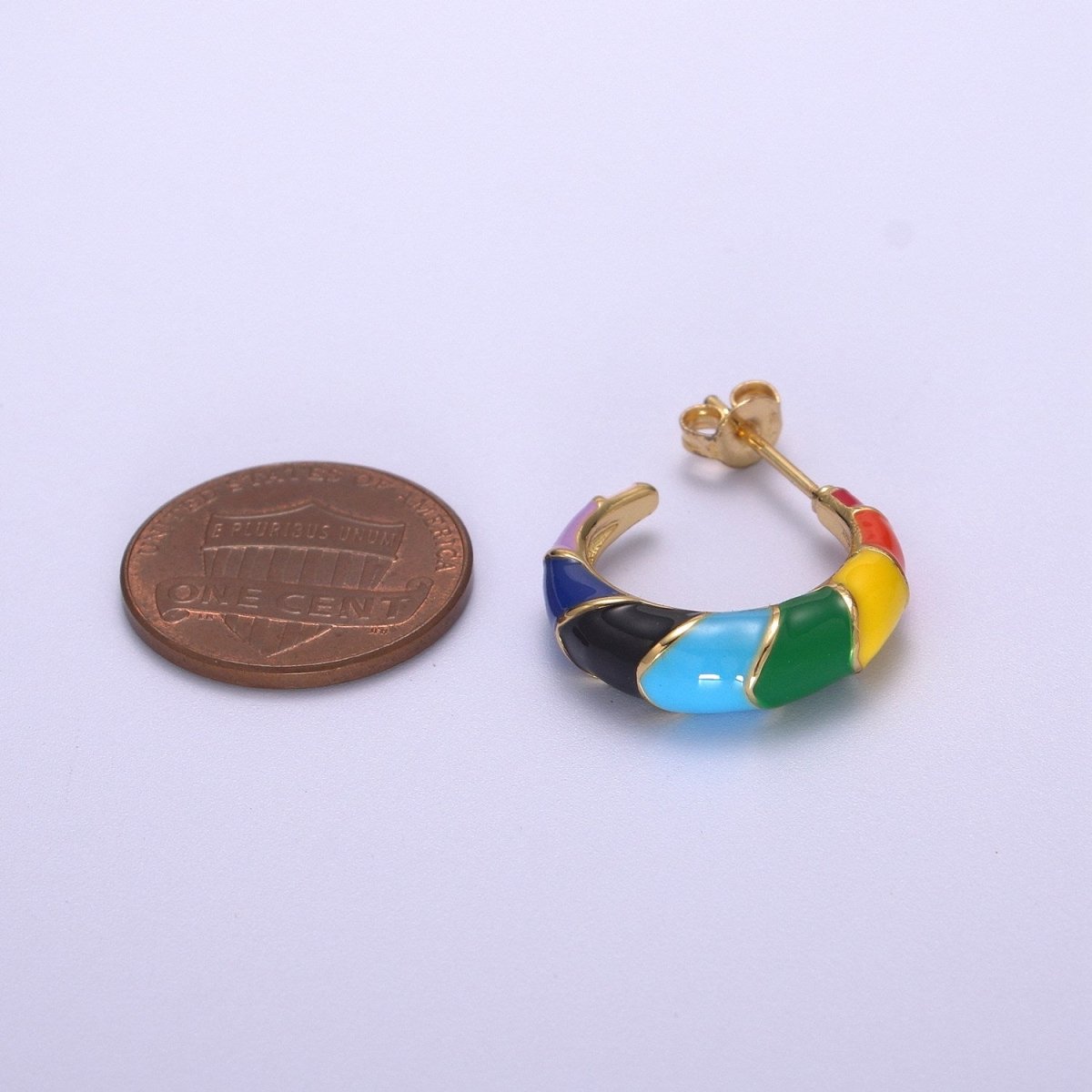 Gold Rainbow Hoop Earrings Enamel Earrings LGBTQ Earrings Rainbow Statement Earring 20MM T-163 - DLUXCA