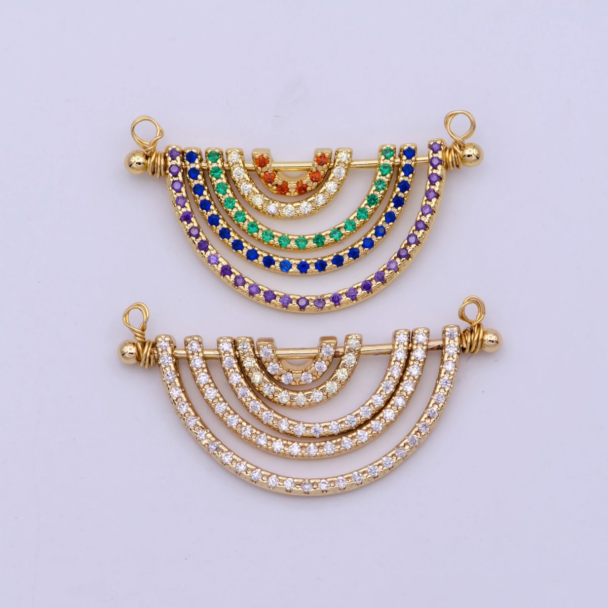 Gold Rainbow Shape Charm for Necklace Pendant Double Bail Dual Loop Charm for Jewelry Making Supply, White Gold Rainbow CONNECTOR F-319 F-575 N-065 N-066 - DLUXCA