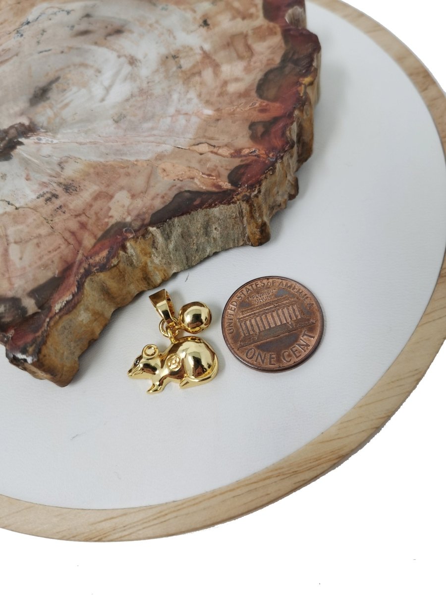 Gold Rat Charm. Chinese Zodiac Charm. Year of the Rat Charm. 24k Gold fIlled Rat Pendant for necklace Bracelet I-338 - DLUXCA