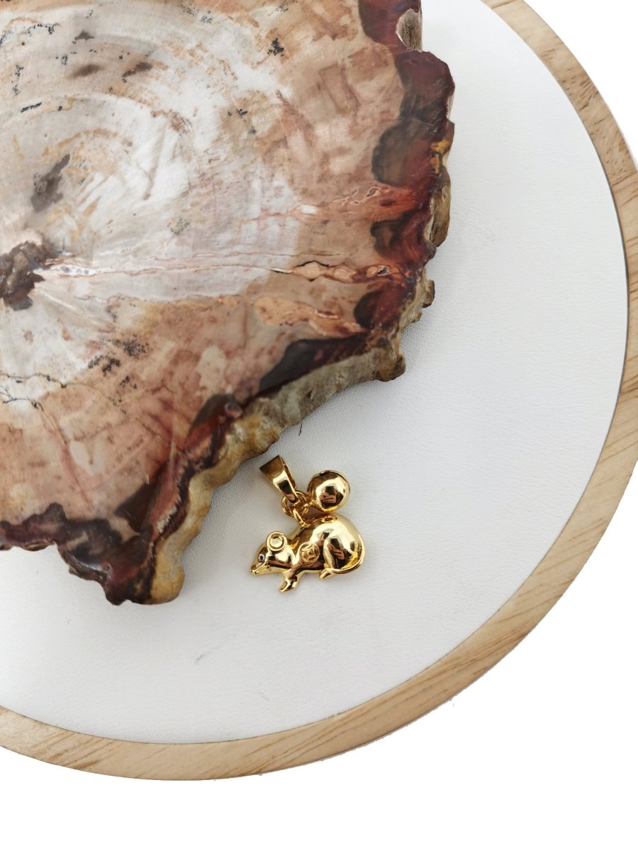 Gold Rat Charm. Chinese Zodiac Charm. Year of the Rat Charm. 24k Gold fIlled Rat Pendant for necklace Bracelet I-338 - DLUXCA