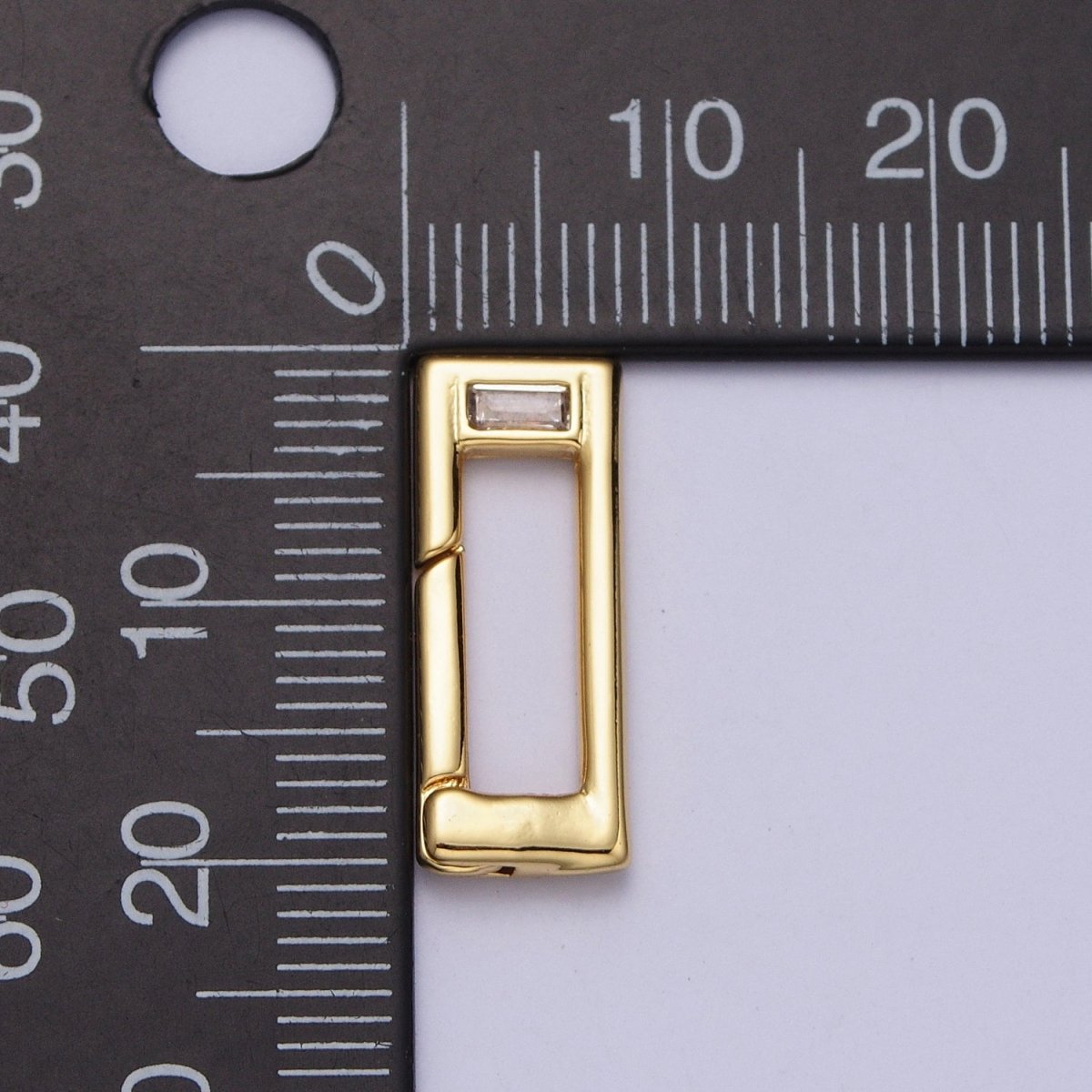 Gold Rectangular Boxy Push Spring Gate Ring Baguette Clear CZ Supply | Z034 - DLUXCA