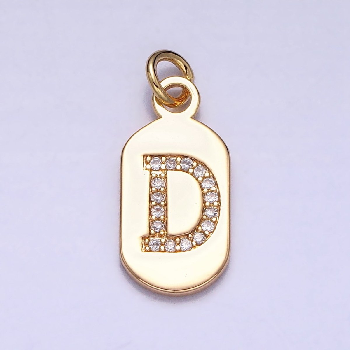 Gold Rectangular tag CZ Clear Micro Paved Personalized Initial Alphabet Name Tag Charm | AD027 - AD052 - DLUXCA