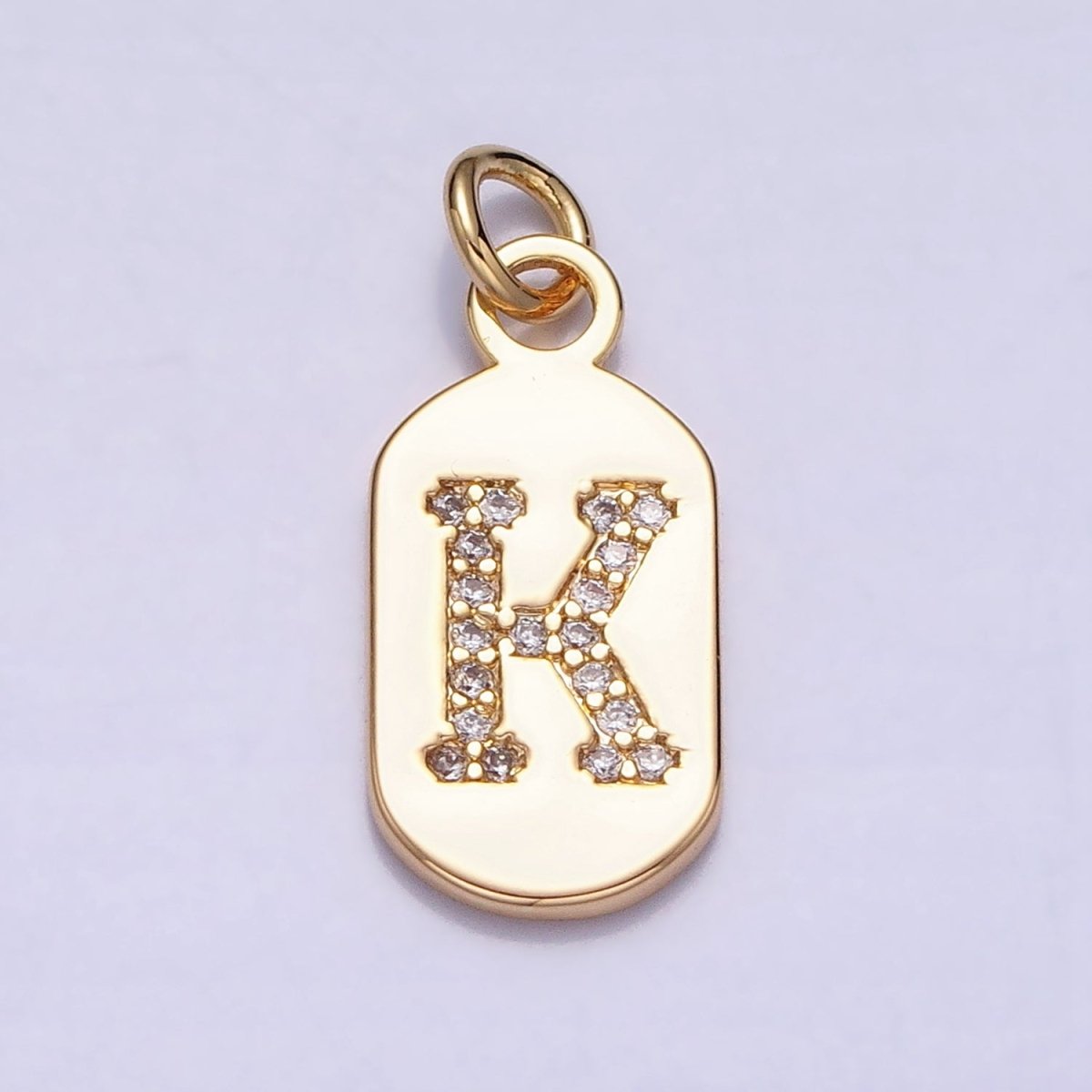 Gold Rectangular tag CZ Clear Micro Paved Personalized Initial Alphabet Name Tag Charm | AD027 - AD052 - DLUXCA
