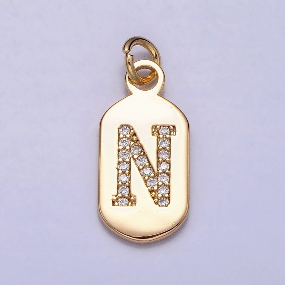 Gold Rectangular tag CZ Clear Micro Paved Personalized Initial Alphabet Name Tag Charm | AD027 - AD052 - DLUXCA