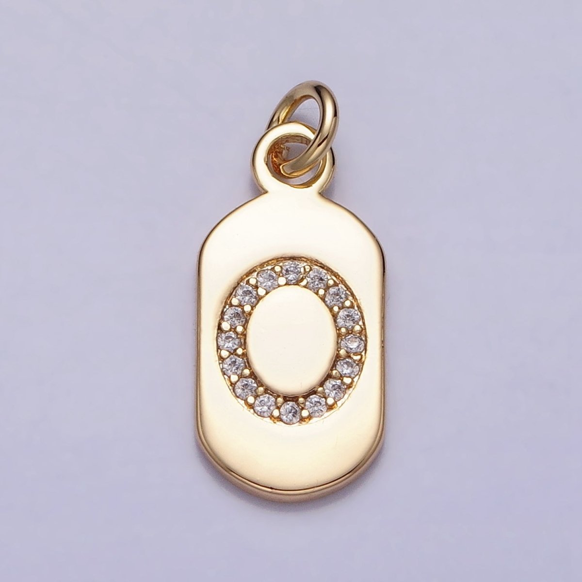 Gold Rectangular tag CZ Clear Micro Paved Personalized Initial Alphabet Name Tag Charm | AD027 - AD052 - DLUXCA