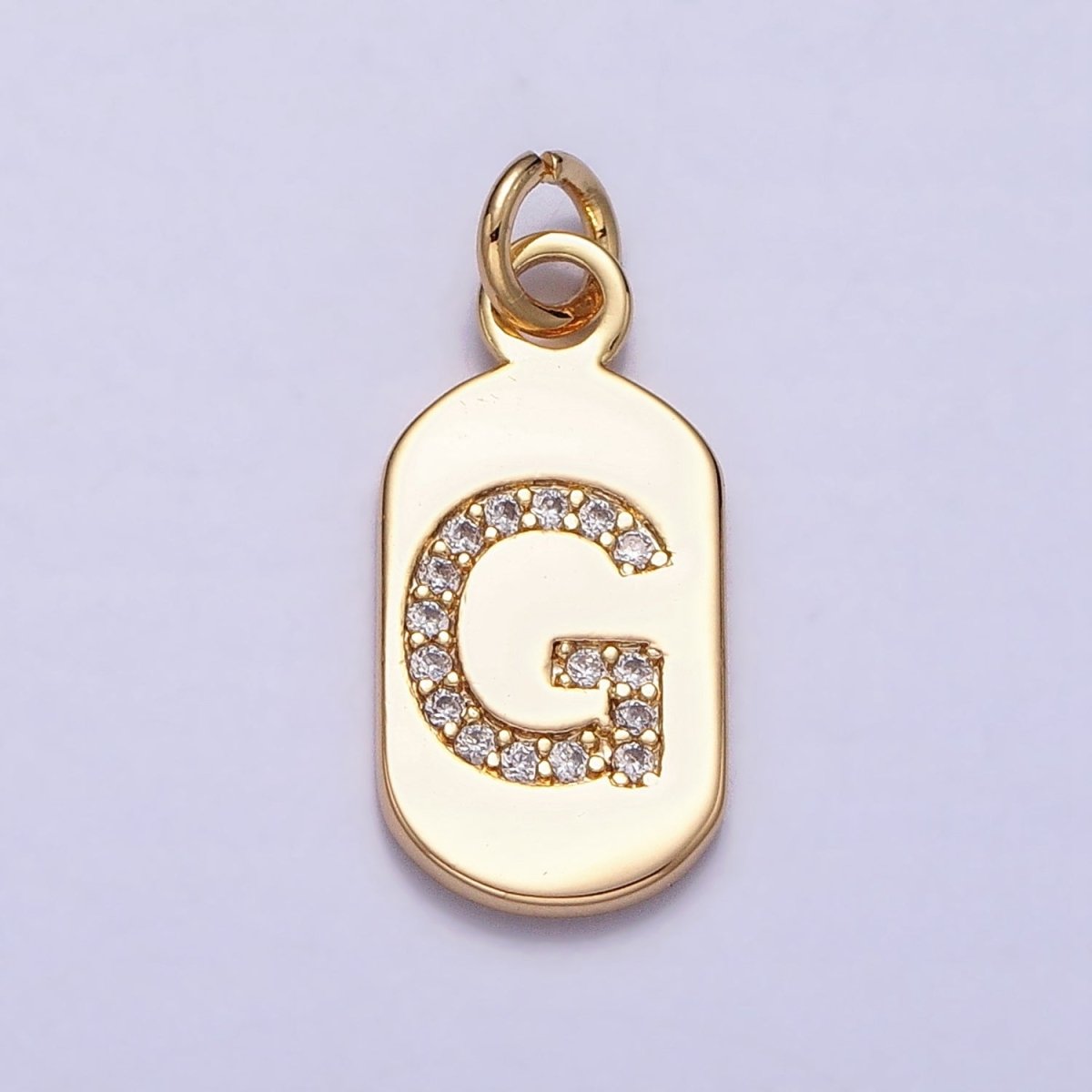 Gold Rectangular tag CZ Clear Micro Paved Personalized Initial Alphabet Name Tag Charm | AD027 - AD052 - DLUXCA
