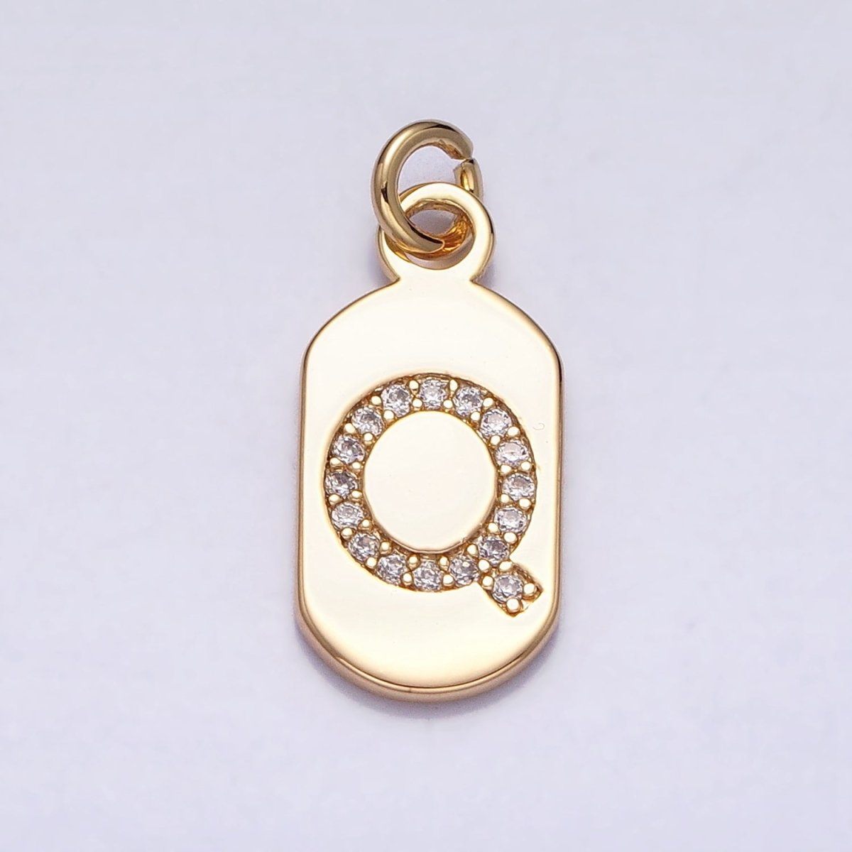 Gold Rectangular tag CZ Clear Micro Paved Personalized Initial Alphabet Name Tag Charm | AD027 - AD052 - DLUXCA
