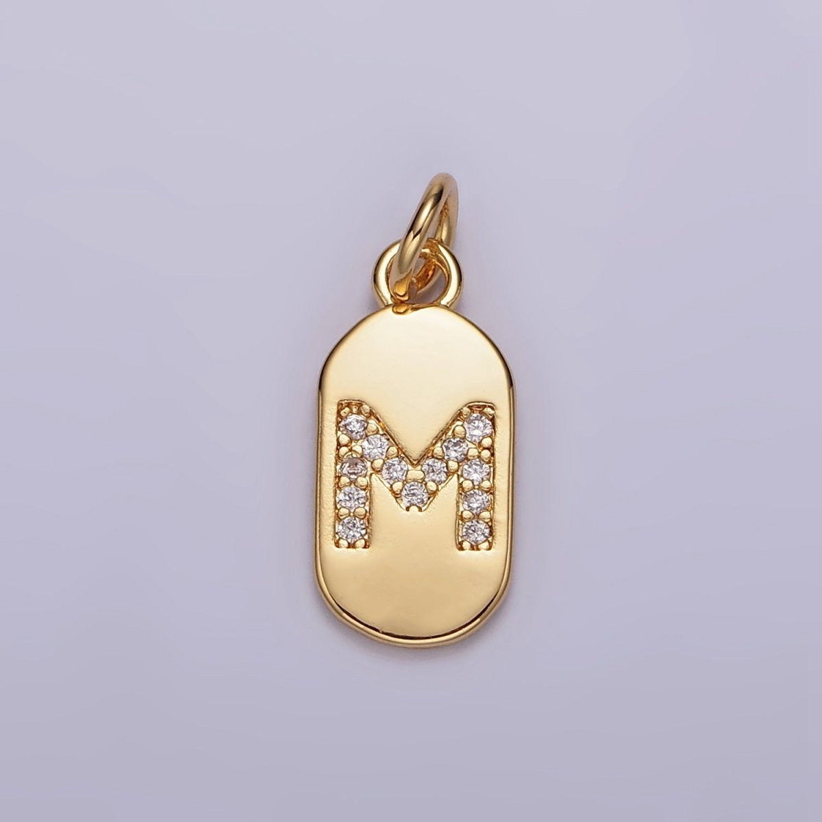 Gold Rectangular tag CZ Clear Micro Paved Personalized Initial Alphabet Name Tag Charm | AD027 - AD052 - DLUXCA