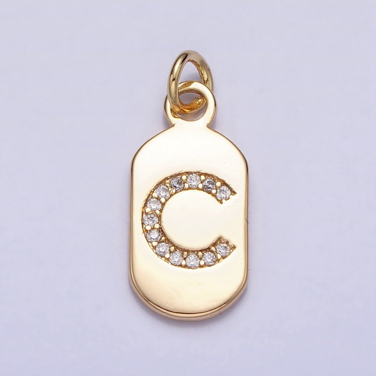 Gold Rectangular tag CZ Clear Micro Paved Personalized Initial Alphabet Name Tag Charm | AD027 - AD052 - DLUXCA