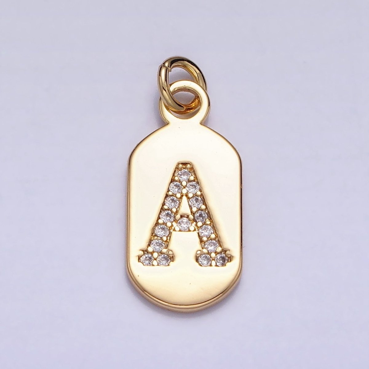 Gold Rectangular tag CZ Clear Micro Paved Personalized Initial Alphabet Name Tag Charm | AD027 - AD052 - DLUXCA