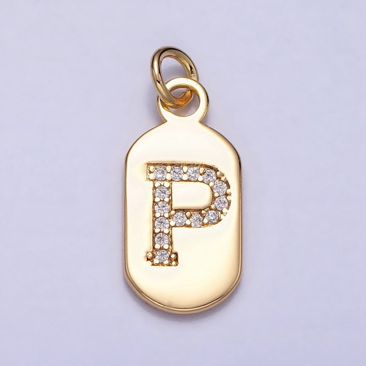 Gold Rectangular tag CZ Clear Micro Paved Personalized Initial Alphabet Name Tag Charm | AD027 - AD052 - DLUXCA