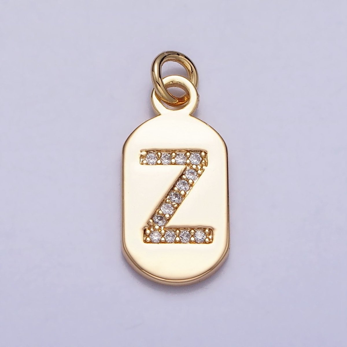 Gold Rectangular tag CZ Clear Micro Paved Personalized Initial Alphabet Name Tag Charm | AD027 - AD052 - DLUXCA