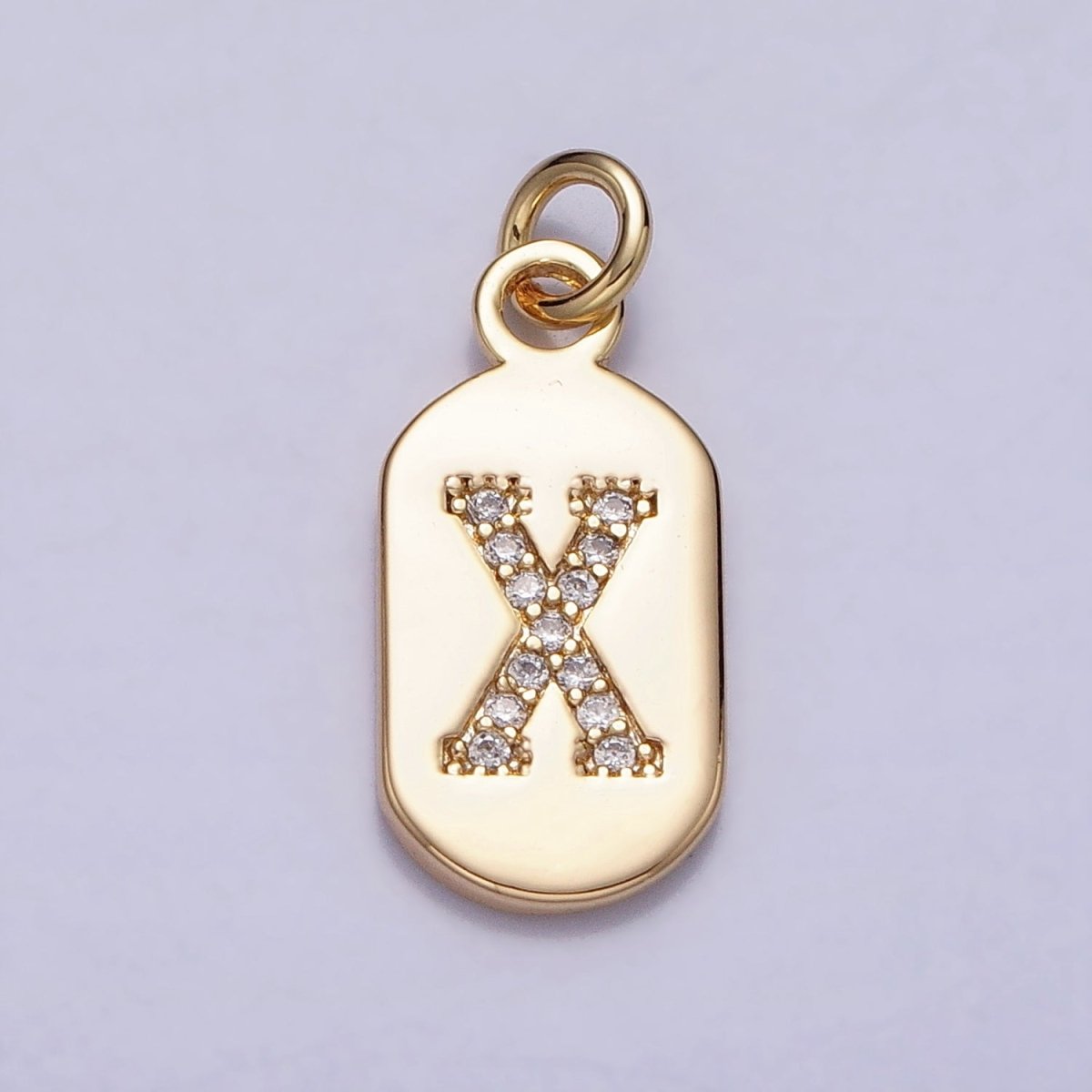 Gold Rectangular tag CZ Clear Micro Paved Personalized Initial Alphabet Name Tag Charm | AD027 - AD052 - DLUXCA