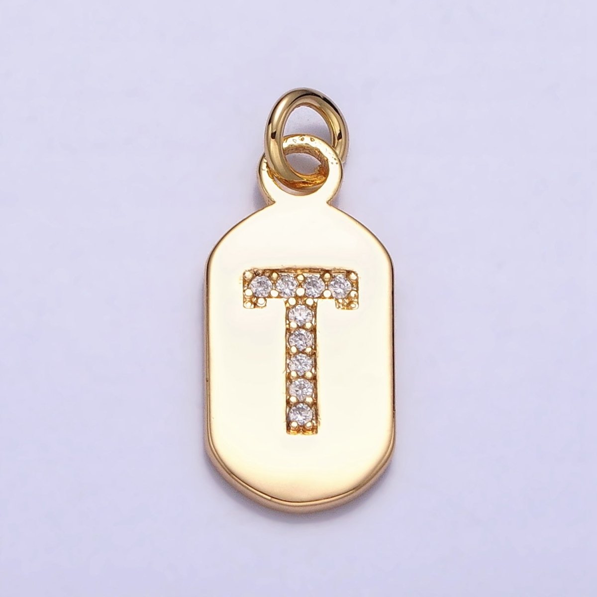 Gold Rectangular tag CZ Clear Micro Paved Personalized Initial Alphabet Name Tag Charm | AD027 - AD052 - DLUXCA