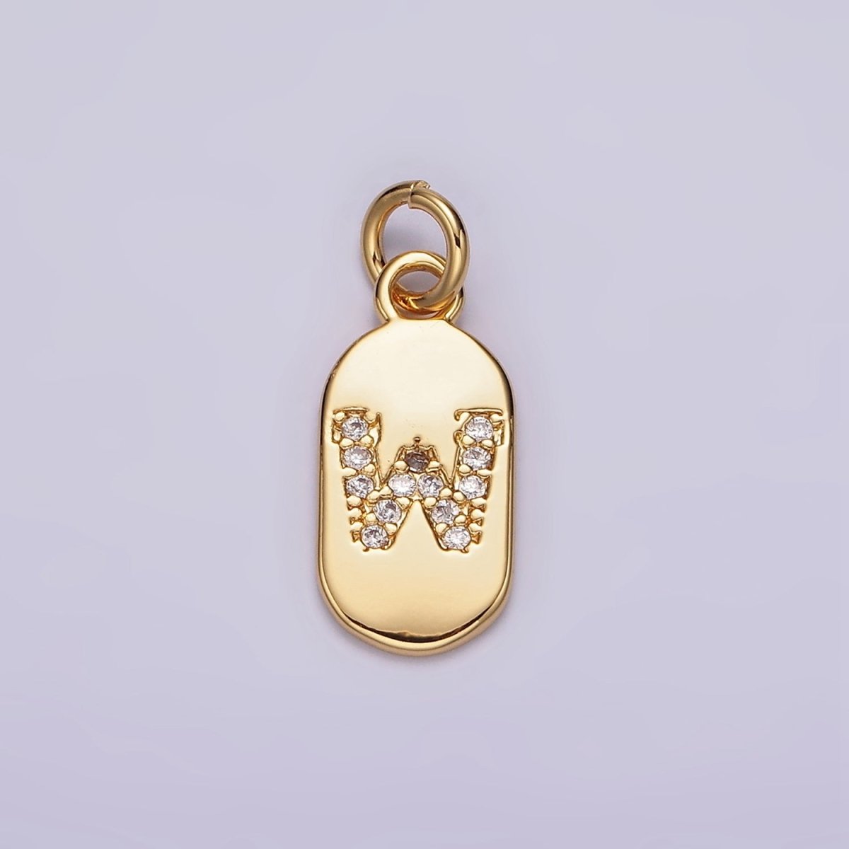 Gold Rectangular tag CZ Clear Micro Paved Personalized Initial Alphabet Name Tag Charm | AD027 - AD052 - DLUXCA