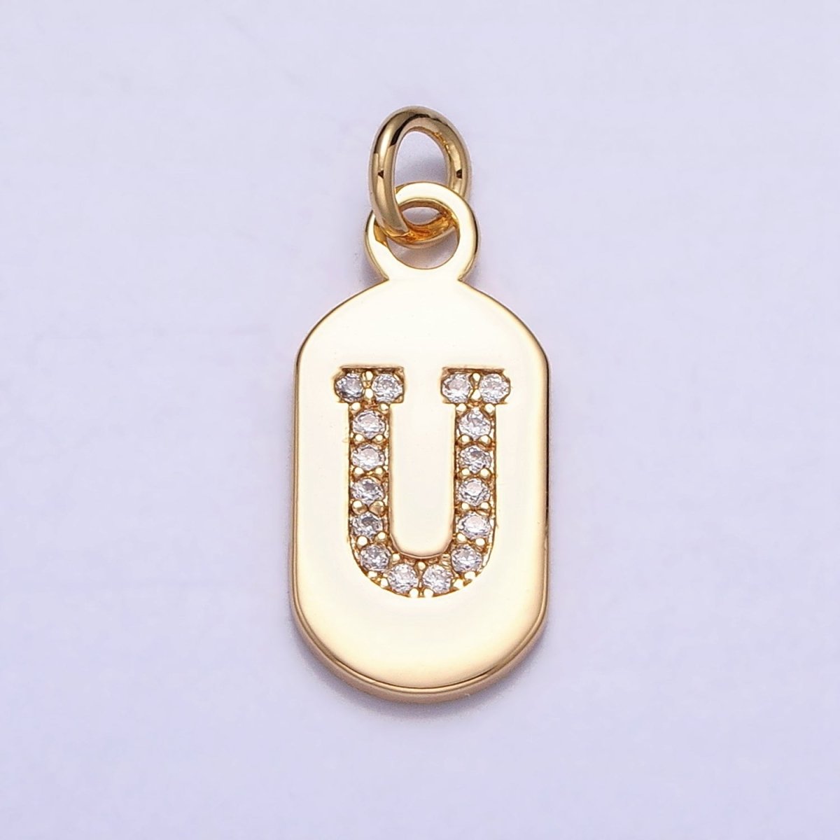 Gold Rectangular tag CZ Clear Micro Paved Personalized Initial Alphabet Name Tag Charm | AD027 - AD052 - DLUXCA