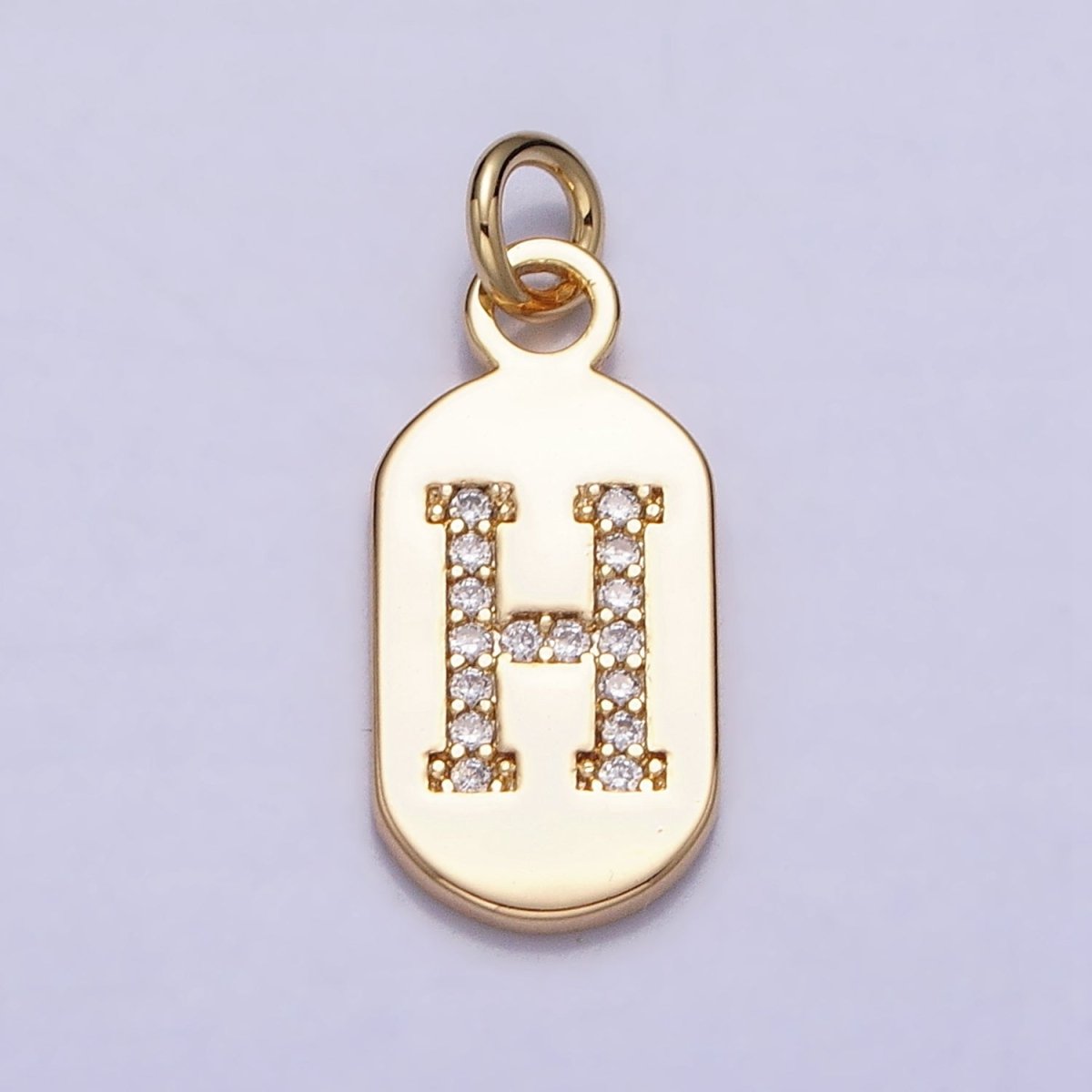 Gold Rectangular tag CZ Clear Micro Paved Personalized Initial Alphabet Name Tag Charm | AD027 - AD052 - DLUXCA