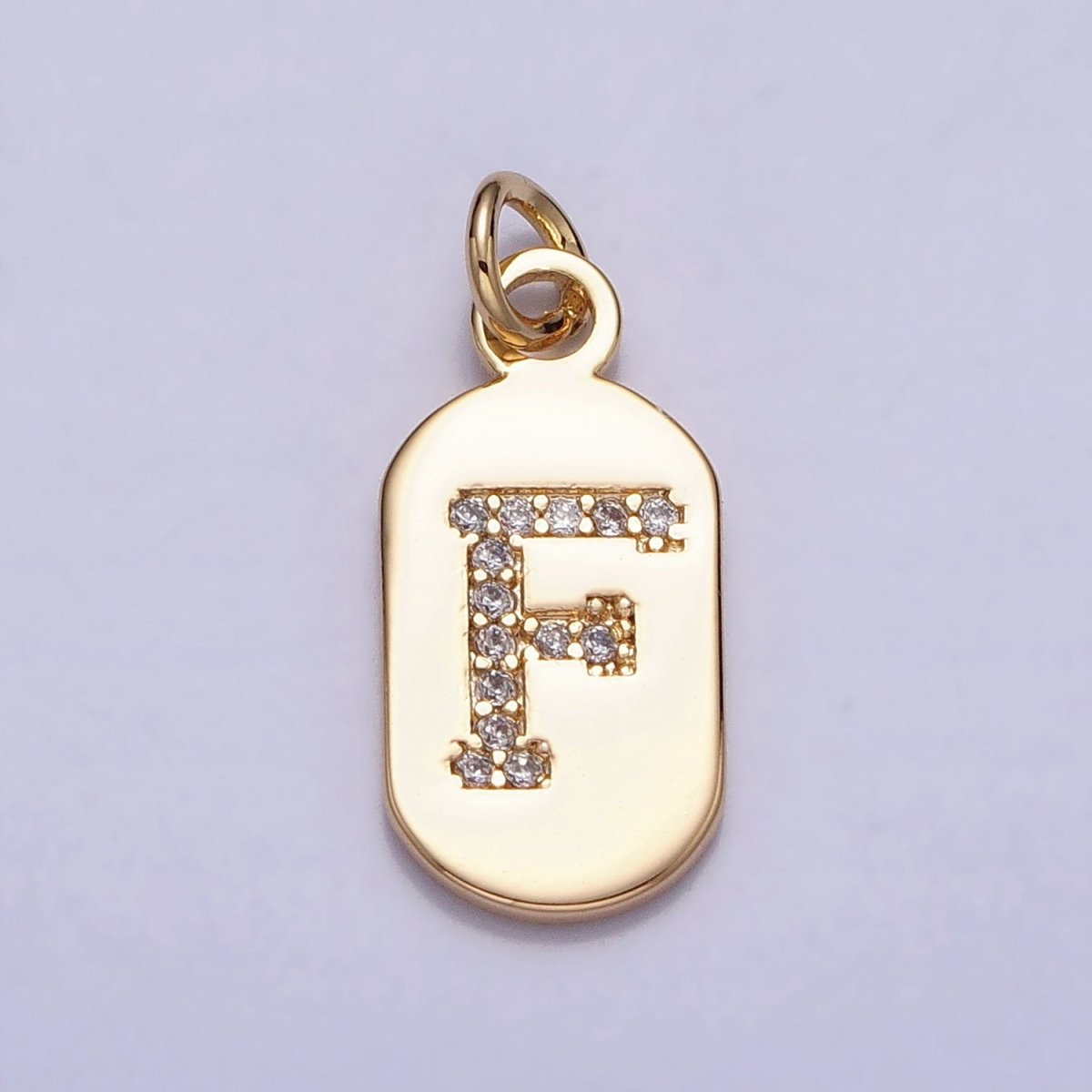 Gold Rectangular tag CZ Clear Micro Paved Personalized Initial Alphabet Name Tag Charm | AD027 - AD052 - DLUXCA