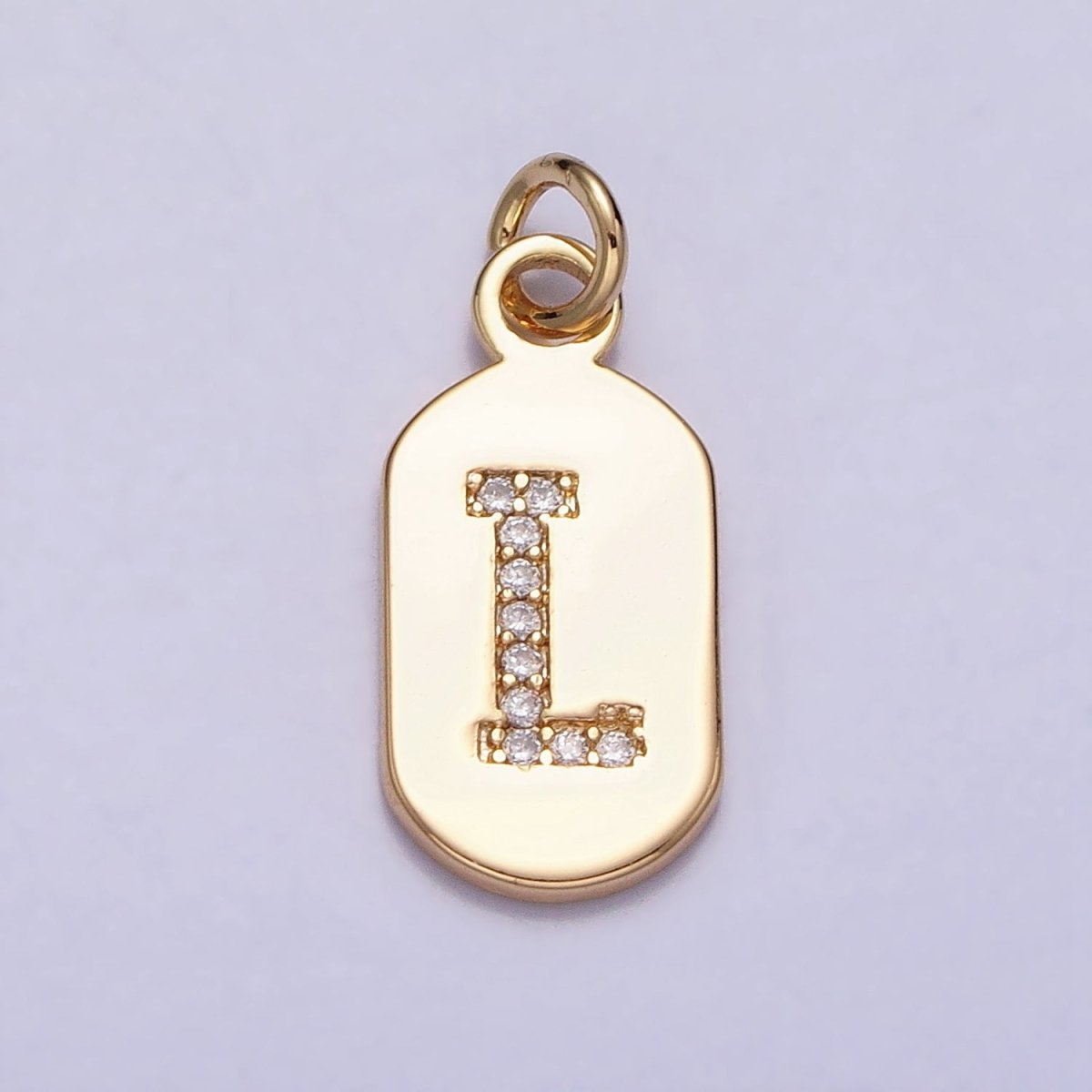 Gold Rectangular tag CZ Clear Micro Paved Personalized Initial Alphabet Name Tag Charm | AD027 - AD052 - DLUXCA
