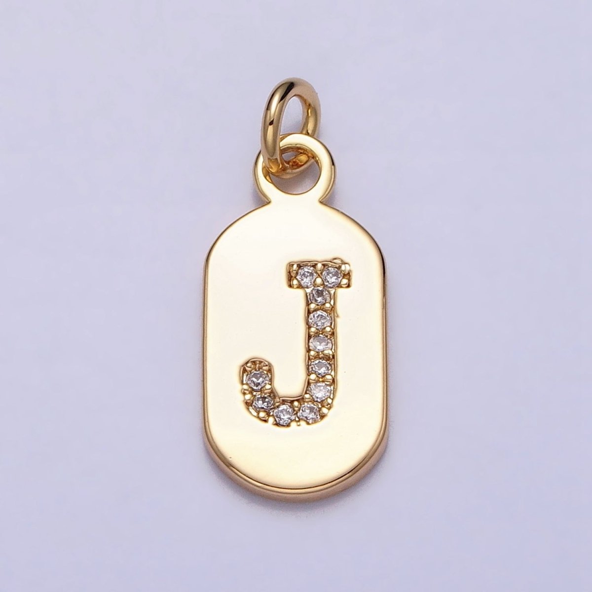 Gold Rectangular tag CZ Clear Micro Paved Personalized Initial Alphabet Name Tag Charm | AD027 - AD052 - DLUXCA