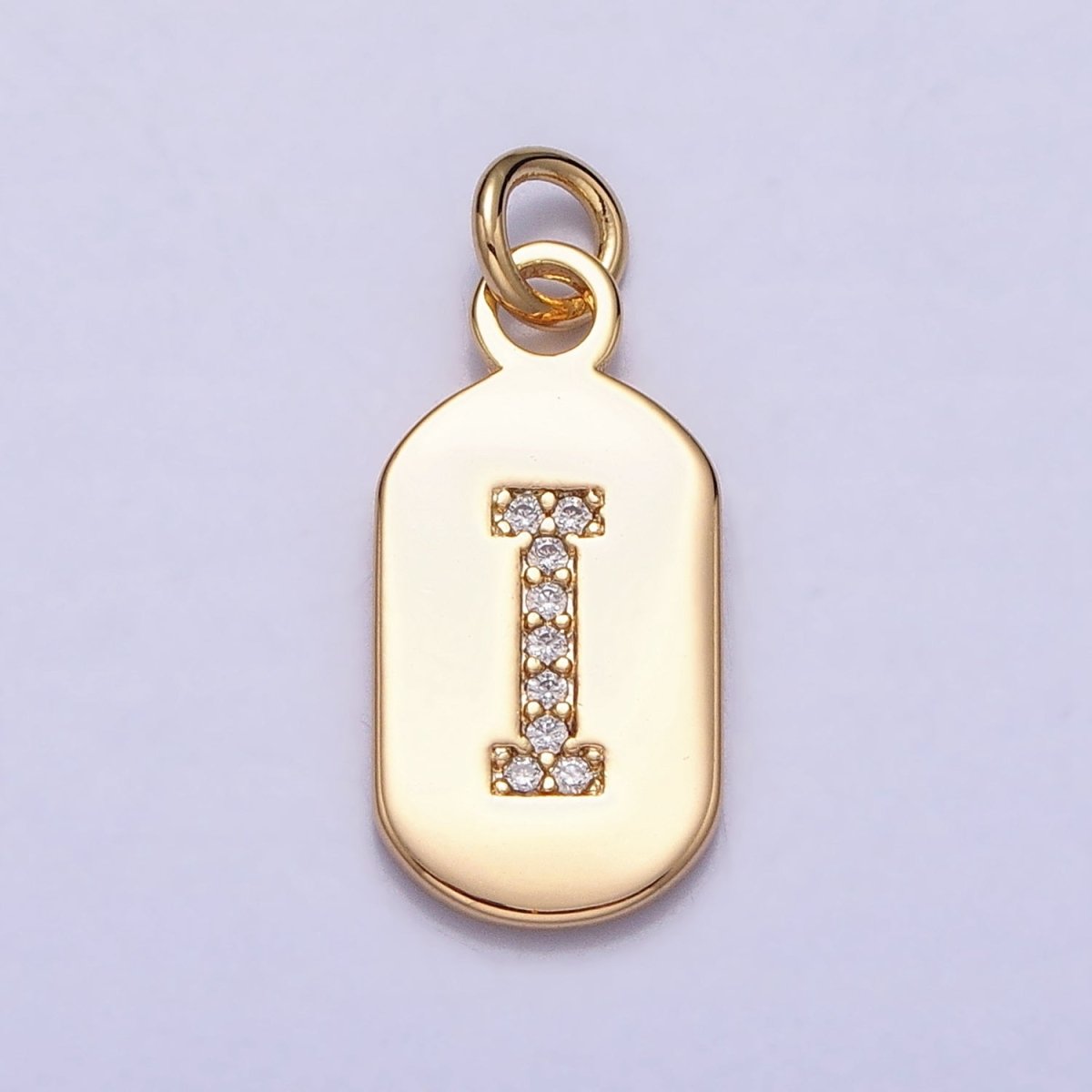 Gold Rectangular tag CZ Clear Micro Paved Personalized Initial Alphabet Name Tag Charm | AD027 - AD052 - DLUXCA