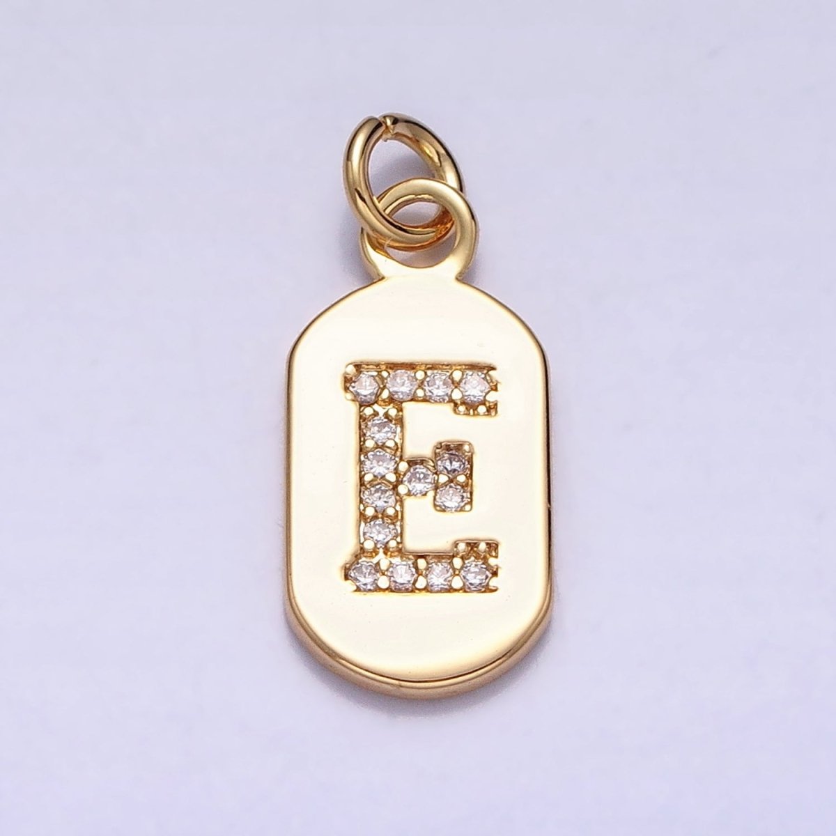 Gold Rectangular tag CZ Clear Micro Paved Personalized Initial Alphabet Name Tag Charm | AD027 - AD052 - DLUXCA