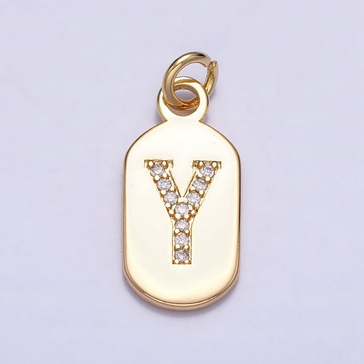 Gold Rectangular tag CZ Clear Micro Paved Personalized Initial Alphabet Name Tag Charm | AD027 - AD052 - DLUXCA