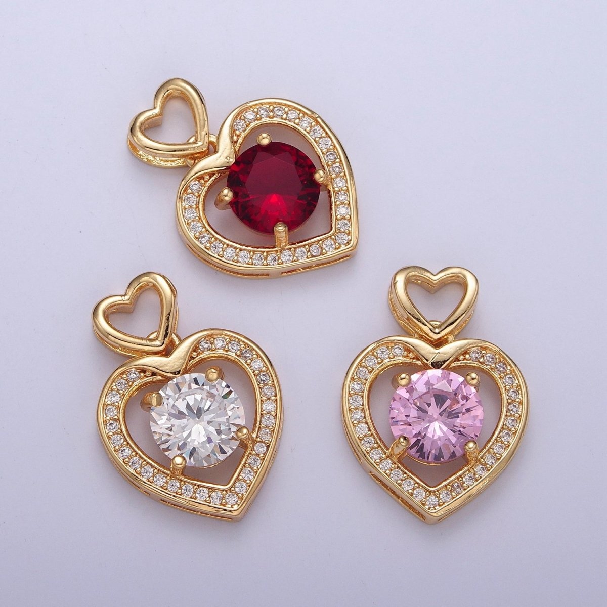 Gold Red Clear Pink Heart Pendant For Love Relationship Minimalist Jewelry X-333 X-334 X-335 - DLUXCA