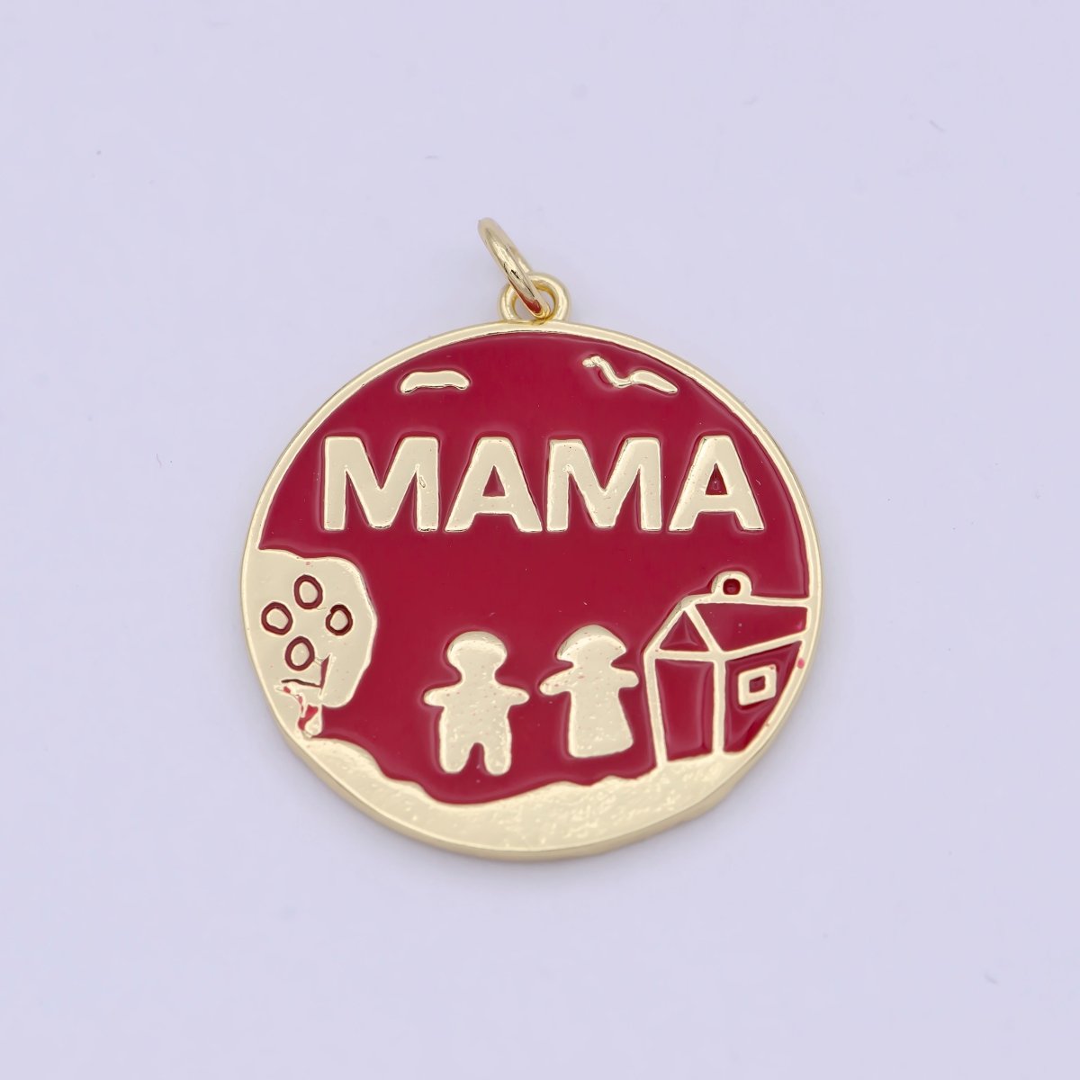 Gold Red Enamel Mama Coin Charm Family Jewelry for Mother Day gift Necklace Bracelet W-159 - DLUXCA