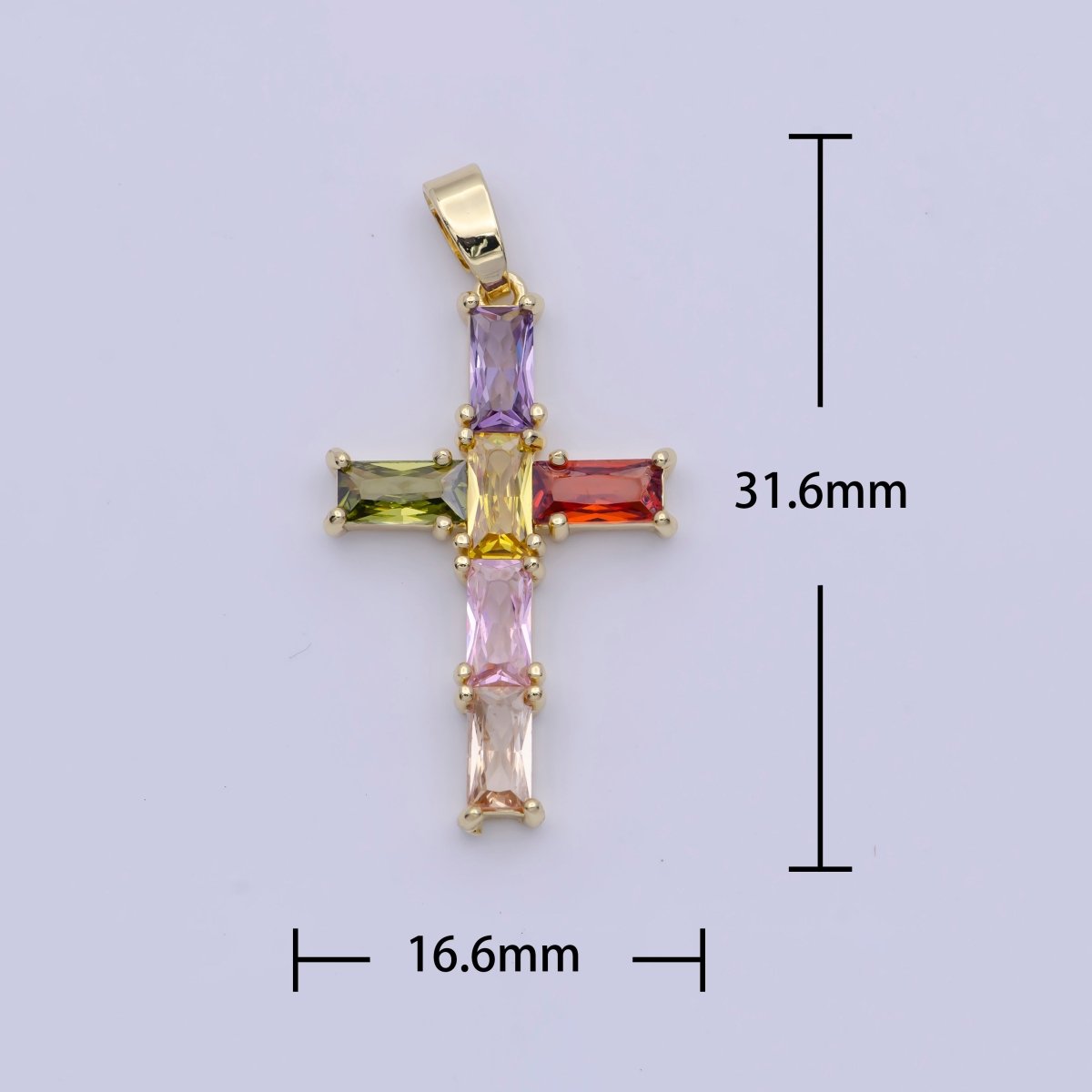 Gold Religious Cross Clear/Multicolor Baguette Cubic Zirconia Pendant | X-502 X-506 - DLUXCA