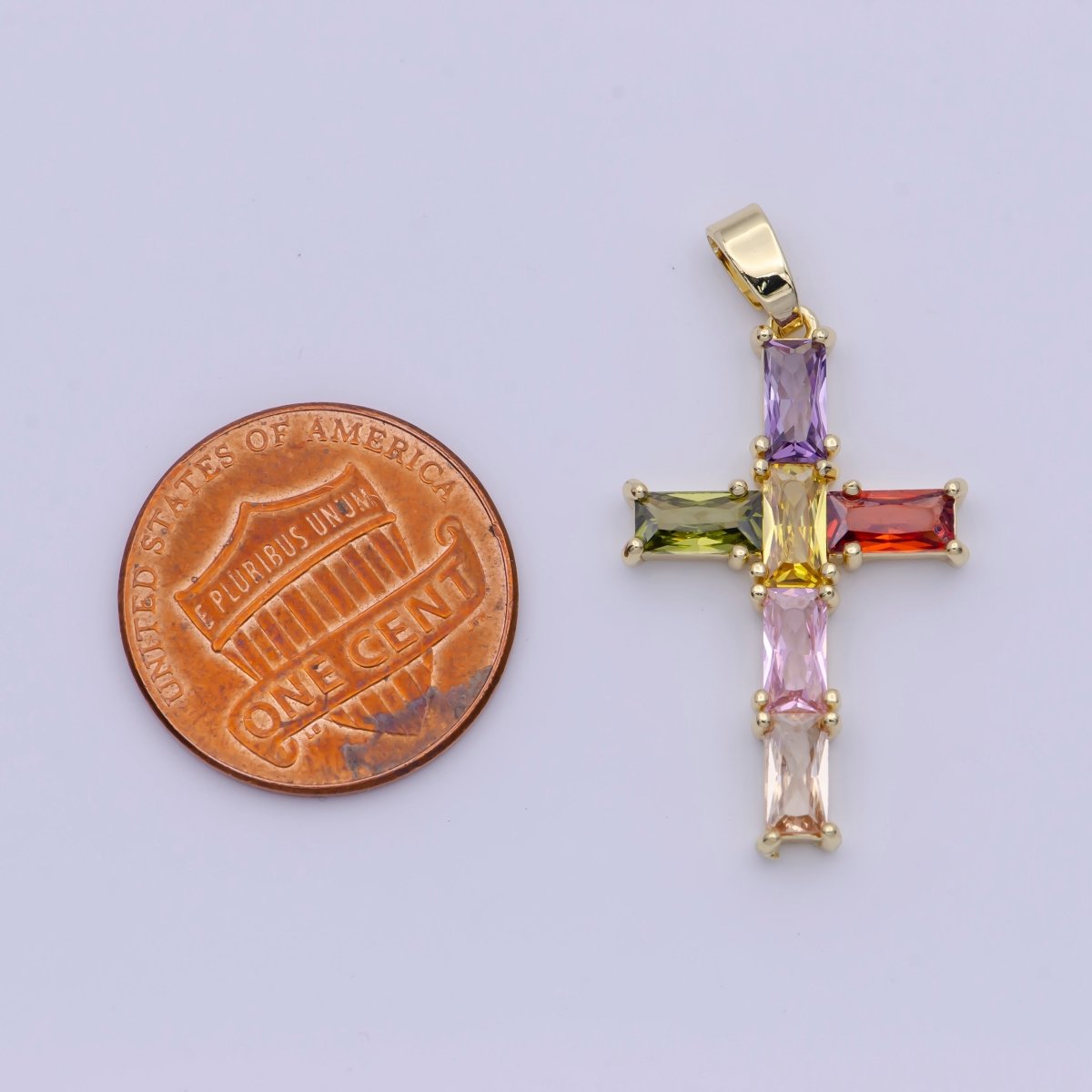 Gold Religious Cross Clear/Multicolor Baguette Cubic Zirconia Pendant | X-502 X-506 - DLUXCA