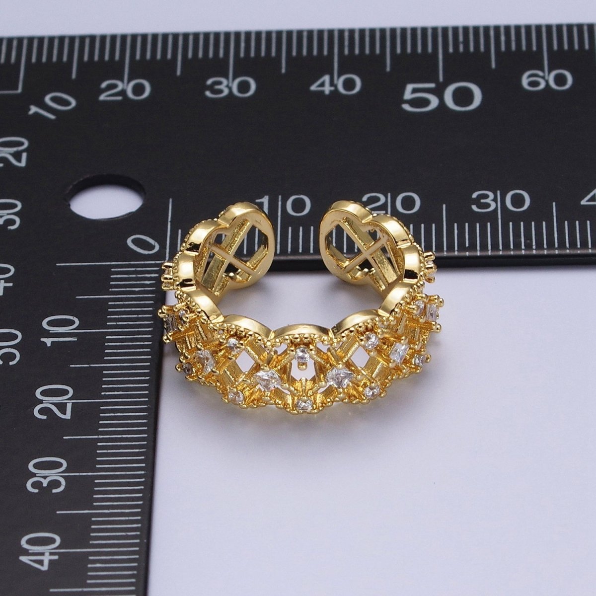 Gold Rhombus Engraved Mini Cubic Zirconia Adjustable Cloud Ring | O-1983 - DLUXCA