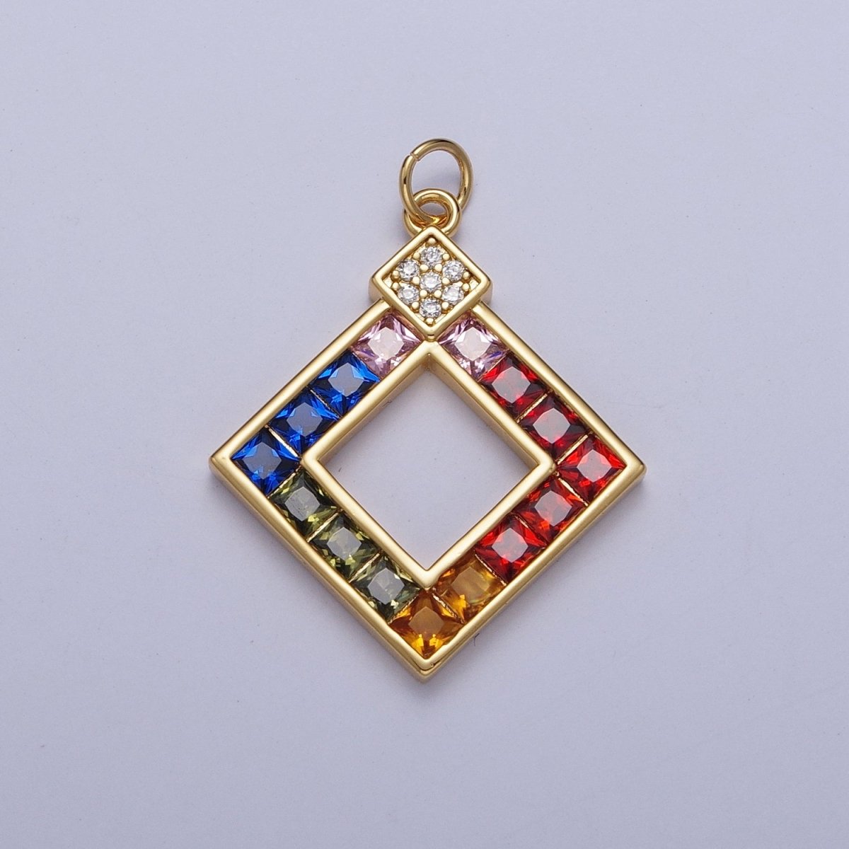 Gold Rhombus Multicolor CZ Clear Micro Paved Geometric Charm AG-124 - DLUXCA