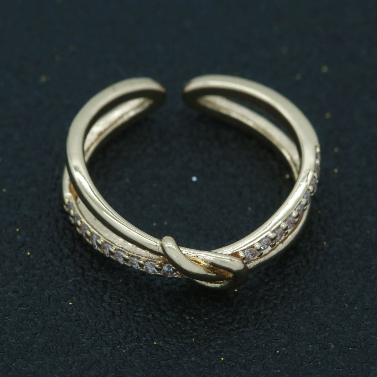 Gold Ring Double Band Ring Gold Twisted Stacking Ring Cz Ring Open Ring Adjustable Ring for Minimalist Jewelry Gift Idea S-219 - DLUXCA