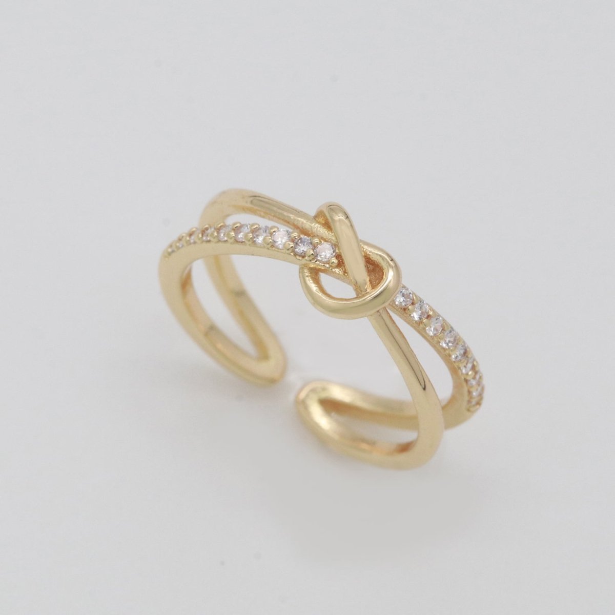 Gold Ring Double Band Ring Gold Twisted Stacking Ring Cz Ring Open Ring Adjustable Ring for Minimalist Jewelry Gift Idea S-219 - DLUXCA