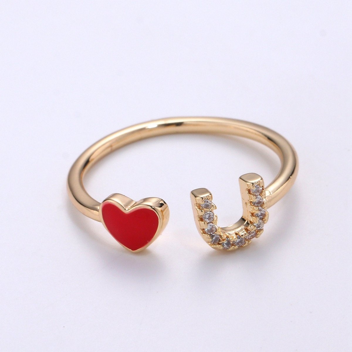 Gold Rings For Women Gold Cz Ring Red Heart Ring Dainty Ring Minimalist Ring Christmast Gift Thin Open Ring Gold Jewelry Heart Ring Love u R-076 - DLUXCA