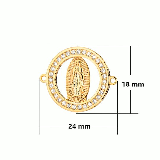 Gold Round Shape Mother Mary The Chosen Holy Mother of Jesus Virgin Mary Cubic Zirconia Bracelet Charm Finding Connector For Jewelry Making F-249 - DLUXCA