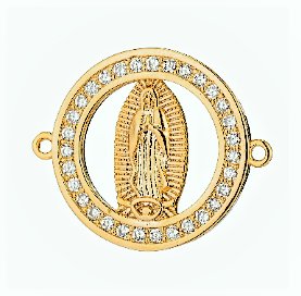 Gold Round Shape Mother Mary The Chosen Holy Mother of Jesus Virgin Mary Cubic Zirconia Bracelet Charm Finding Connector For Jewelry Making F-249 - DLUXCA